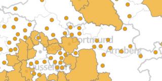 Landkarte Nordrhein-Westfalen mit teilnehmenden Kommunen